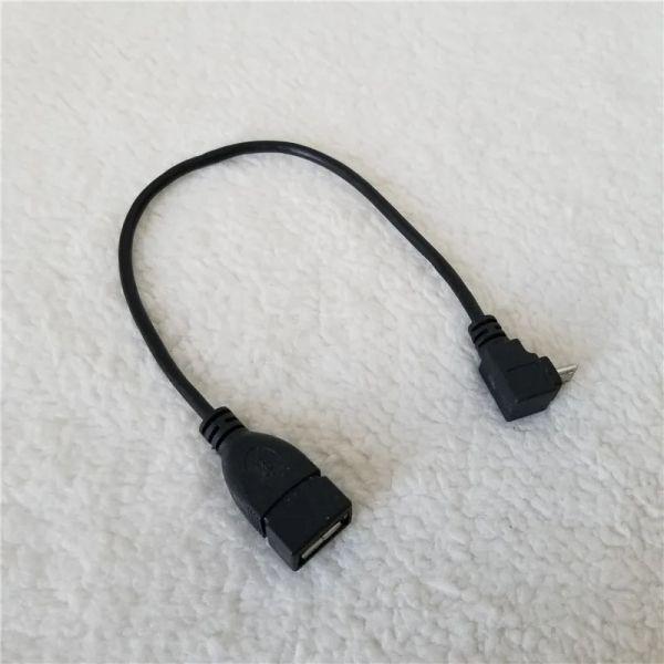 Cable de datos USB tipo A a Micro USB, adaptador OTG hembra a macho a ángulo inferior de 90 grados, cable de extensión macho de 5 pines, negro, 25cm