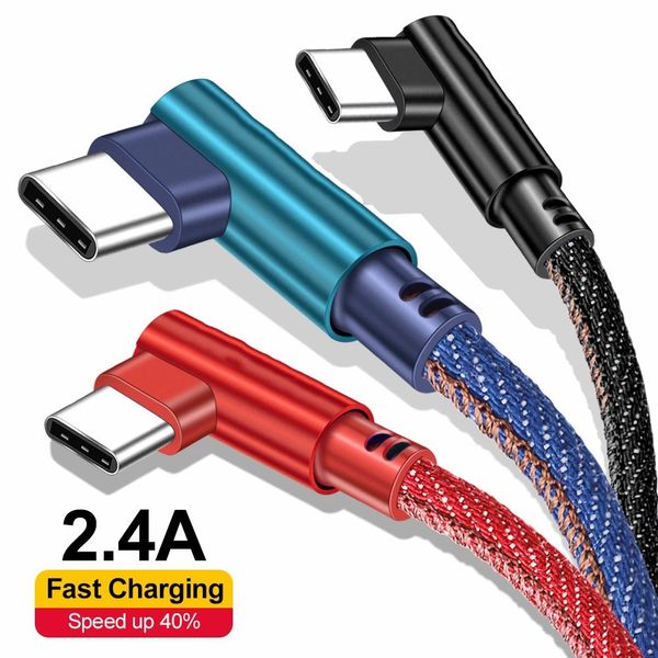 USB type C 90 degrés charge rapide câble usb c type-c chargeur de cordon de données usb-c pour Samsung S9 S8 Note 9 8 Huawei P20 Lite