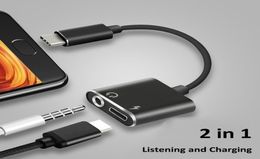 USB Type C Adapter Oplader Audiokabel 2 In 1 Type C Naar 35mm Jack Hoofdtelefoon Aux Converter voor Samsung Voor Xiaomi Voor Huawei2758085