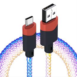 USB Type C-kabel 3.2ft LED RGB-licht Geleidelijk USB A tot Type-C Charger Cord 66W snel opladen 1m
