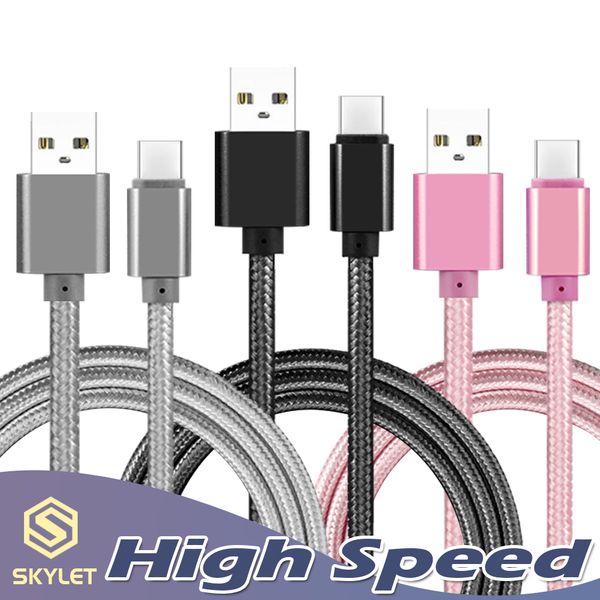 Cables USB de alta velocidad Tipo C a C Adaptador de carga Sincronización de datos Línea telefónica de metal 0,48 mm de espesor Cargador trenzado fuerte