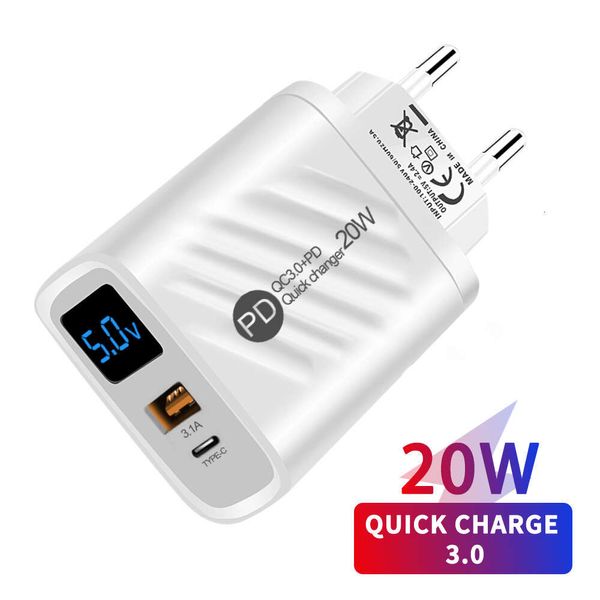 Chargeur à affichage numérique USB type-c 5V 2,4 a, tête de charge PD Standard européen américain britannique