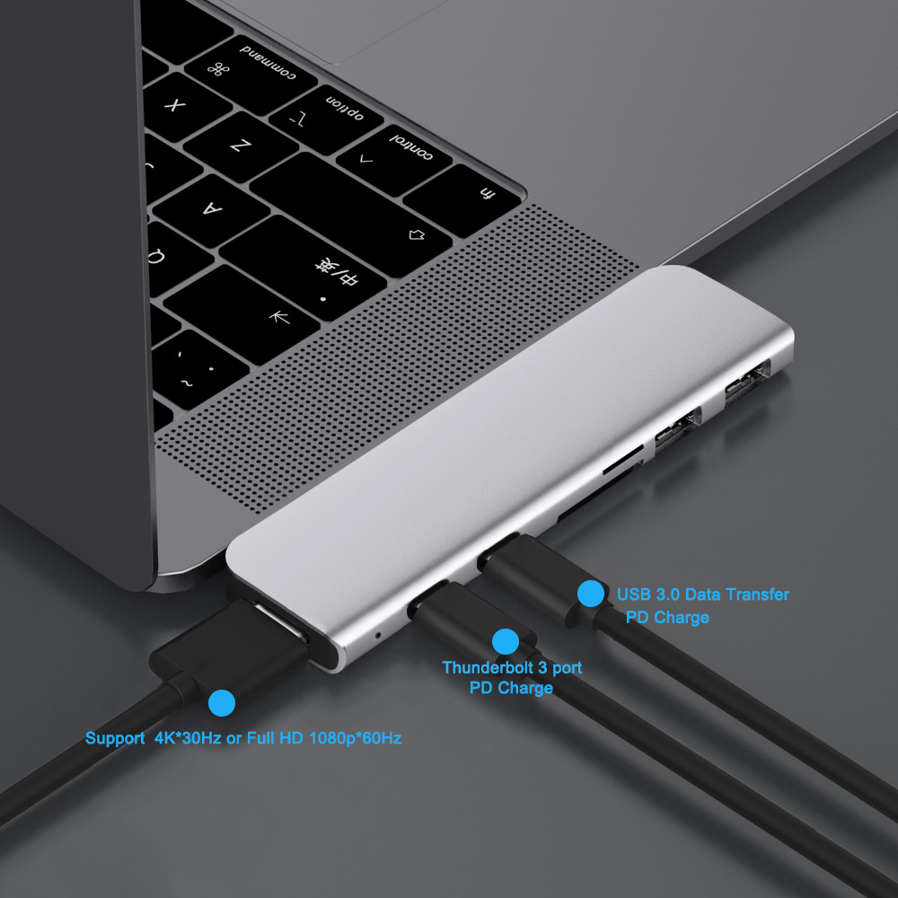 USB Type C Hub Adapter 7 i 1 dubbel USB -typ C Dock för MacBook Pro/AIR 2018 - 2023 med 4K HDMI USB C USB 3.0 SD/TF -kortläsare