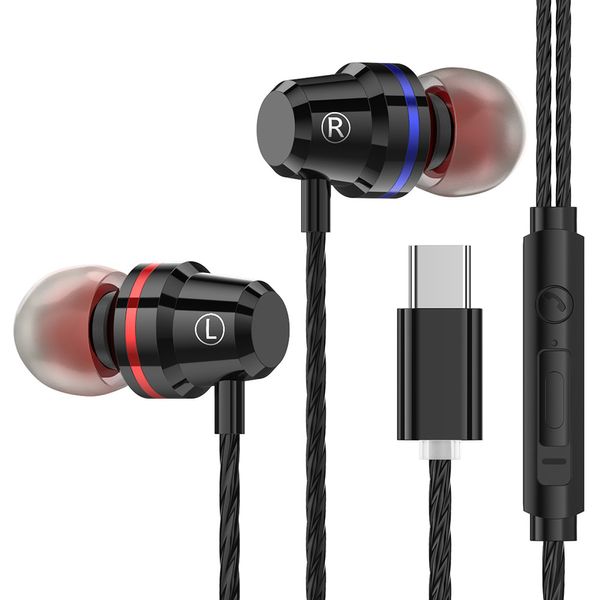 Auriculares estéreo USB tipo C con micrófono, auriculares Typec de graves, auriculares intrauditivos con enchufe tipo C para teléfonos Samsung, Huawey, Xiaomi y Android