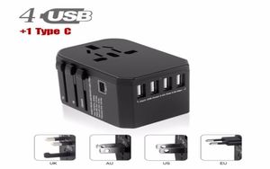 USB Type C Travel Power Plug Adapter 5 USB -poorten 4 USB Type A 1Type C Wall Charger voor Type I C G A verkooppunten EU EURO US UK3343736