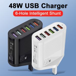 Chargeur mural USB 48W, bloc de chargeur USB à 6 ports, prise murale pliable, adaptateur de chargeur multiport QC3.0 de voyage pour iPhone, iPad, tablette