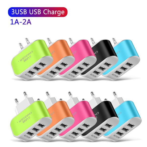 Chargeur mural USB Bloc de charge multi-ports Adaptateur secteur de voyage à 3 ports avec lumière LED pour iPhone Samsung Smartphones