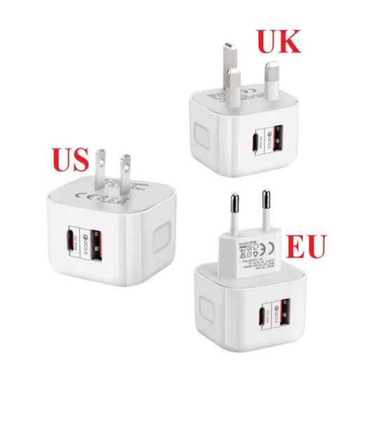 USB Wall Charger US UK Eu Plug Adapter Viajes 20W Blackwhite Pow Pd Charge USB Typec para un teléfono inteligente universal Android Ph4824962