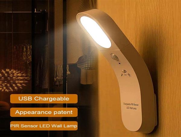 Lámpara de pared USB recargable PIR Sensor de luz Control linterna EU US lámpara de pared para dormitorio sala de estar Camping 317D6549005