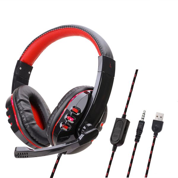 Auriculares de juego con cable USB con micrófonos auriculares de juego de auriculares de 3,5 mm para PS4 PC Ordenador portátil Teléfono móvil