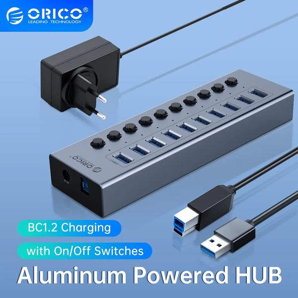 USB3.0 Hub Aluminium Industrial 7-Port Splitter Splitter Split Split Adapter 12V pour les tablettes de téléphone mobile MacBook 240314