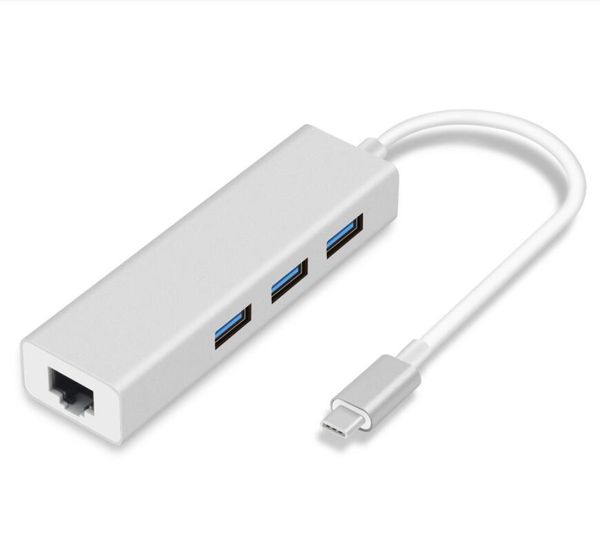 USB3.1 HUB Tipo C Tipo C a la red Ethernet Adaptador LAN LAN 100MBPS RJ45 USB-C con divisor USB 3 Ports 3.0 Hub Splitter para MacBook Pro Notebook