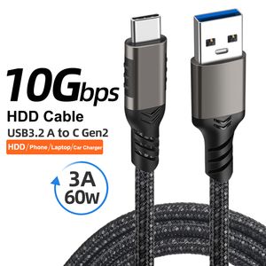 Câble USB3.2 Gen2 10 Gbps Câble USB A vers Type C 3A 60 W QC3.0 Charge rapide pour Macbook Samsung Disque dur NVMe Données Android externes Cordon tressé en nylon