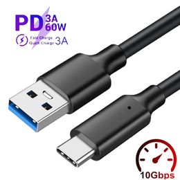 Cables USB3.2 a tipo C 10Gbps USB 3.2 Tipo-C Transferencia de datos SSD Disco duro PD 60W 3A Cable de cargador rápido 3M