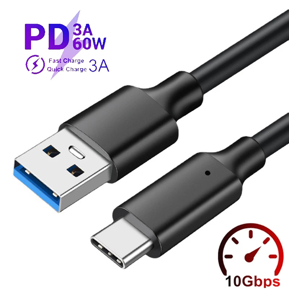 Cables USB3.2 a tipo C 10Gbps USB 3.2 Tipo-C Transferencia de datos SSD Disco duro PD 60W 3A Cable de cargador rápido 3M