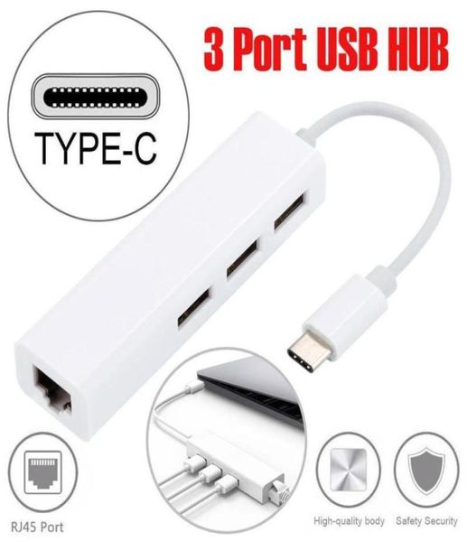 USB31 TypeC a RJ45 Tarjeta de red Ethernet Adaptador Lan 3 puertos USB 31 HUB para Macbook Tablet PC Phone9475036