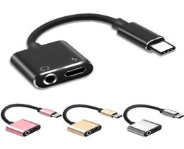 Cable de audio del adaptador Tipo C USBC 2 en 1 Convertidor AUX auricular de Jack a 35 mm para Samsung Xiaomi Huawei Phone7979959