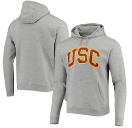 USC Trojans Heathered Grey Vintage Logo Club Fleece Pullover Hoodie UConn Huskies Sweatshirt HHH