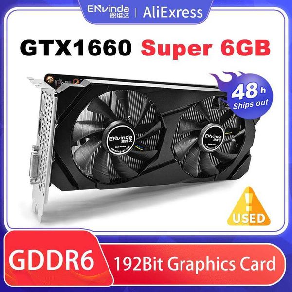 Utilis￩ Envinda GTX 1660Super 6 Go GDDR6 Carte graphique 192 bits 8pin PCI-E3.0 Carte vid￩o GTX 1660 Super 6G Gamer Cabinet VGA Card