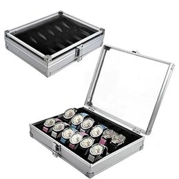 Montres en aluminium utile Boîte 12 montres de bijoux de slots de grille affichage de la boîte de rangement boîtier carré en daim à l'intérieur du porte-greffe rectangulaire 240518