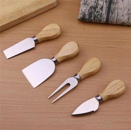 Handige kaasgereedschappen Set eiken handvat mes vork schop kit Graters voor het snijden van bakjeese bord Sets Boter Pizza Slicer Cutter Wll-WQ578