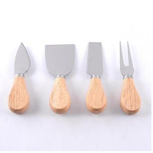 Outils à fromage utiles Set Manche en chêne Couteau Fourchette Pelle Kit Râpes pour couper la cuisson Planche à fromage Ensembles Beurre Pizza Slicer Cutter WY1167