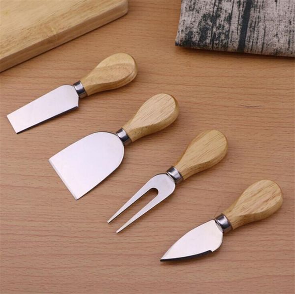 Ensemble d'outils utiles 4 pièces/ensemble manche en chêne couteau fourchette pelle Kit râpes pour couper la cuisson planche à fromage ensembles beurre Pizza trancheuse Cutter FMT2152