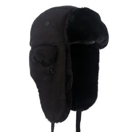 Chapeaux d'oreille ushanka chauds hiver noir chapeau chapeau homme fausse fourrure russe gorros de aviador 231222