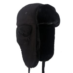 Ushanka sombreros con orejeras cálido invierno negro bombardero sombrero hombres piel sintética estilo ruso gorros de aviador 231225