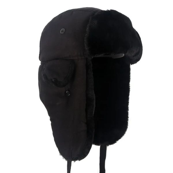 Ushanka sombreros de oreja calientes de invierno bombardero negro hombres falsos pelaje estilo ruso gorros de aviador 2312222