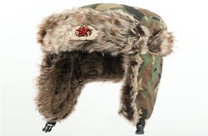 Ushanka Russische hoed met namaakbont Sovjet-leger bommenwerper hoeden Winter Trooper Trapper hoed buitensporten skiën warme muts7805347