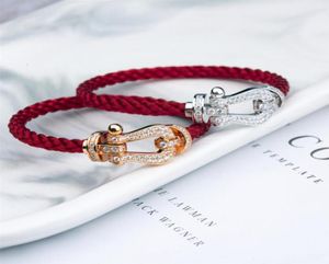 Ushaped Hand Rope Guan Xiaotong Same S925 Zilveren grote hoefijzemanchetknik met diamantkop leren armband voor mannen en vrouwen66896211