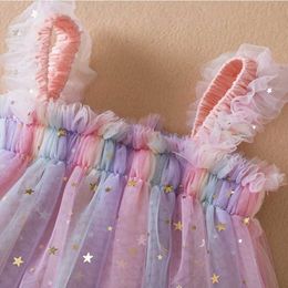 Usj2 tutu robe tout-petit bébé robe fille paillettes arc-en-ciel en tulle tutu vestidos 1-5 y kids anniversaire fête princesse set infant été sweet tenues d240507