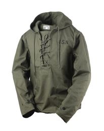 USN Wet Weather Parka Vintage Deck Veste Pullover Lace Up Up WW2 Uniform Mens Navy Military Hooded Jacket Outwear Army Green 2011234478160