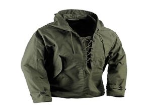 USN Wet Weather Parka Vintage Deck Veste Pullover Lace Up Up WW2 Uniform Mens Navy Military Hooded Jacket Outwear Army Green 2012187381552
