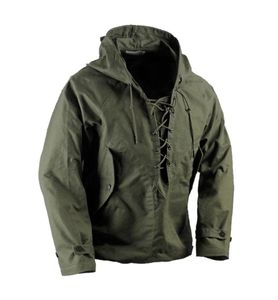 USN Wet Weather Parka Vintage Deck Veste Pullover Lace Up Up WW2 Uniform Mens Navy Military Hooded Jacket Outwear Army Green 2012182112853