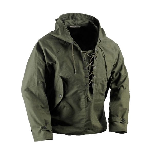 USN Wet Weather Parka Vintage Deck Jacket Pull Lace Up WW2 Uniforme Mens Navy Military Hooded Jacket Outwear Army Green 201116