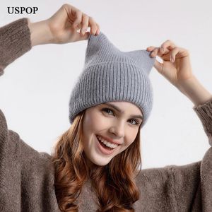 USPOP mode hiver épais chaud chapeaux femmes Beanie mignon oreilles de chat lapin cheveux tricotés chapeaux 231229