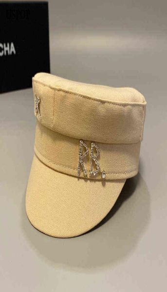 USPOP nouveau coton et lin strass lettre gavroche casquettes femmes plat militaire casquettes AA2203046086856