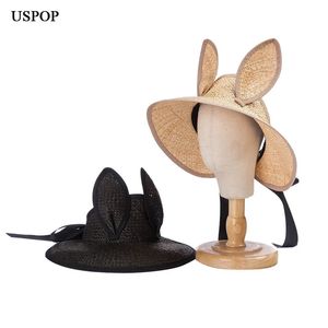 USPOP Summer Sun Hats Oren Bowknot Handgemaakte Raffia Straw Hat zonder Crown Outdoor Sunscreen Straw Hat voor kinderen S 54cm240409