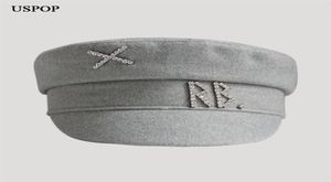 Uspop laine sboy caps femmes en diamant lettre visière plat capuchon de couleur solide mitray caps sxl 2112274148065