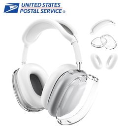 USPS para AirPods Max Pro 2 Auriculares Bluetooth Accesorios de auriculares Transparentes TPU Silicona Solid Waterproof Water Protective MAXS Auriculares Cubierta de auriculares