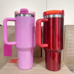 USPS -schip Starbks Winter Pink en Red 40oz Tumbler met logo reizen geïsoleerde beker met siliconen deksel en stro elektrisch roze neon oranje groen geel beschikbaar