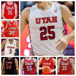 Utah Utes basketbalshirt NCAA gestikte jersey Elk naamnummer Heren Dames Jeugd Geborduurd 1 Ben Carlson 10 Jake Wahlin 13 Keba Keita 14 Brandon Haddock Luka Tarlac