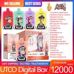 UTCO Digital Box 12000 Pen de vape jetable Puff 0% 2% 3% 5% Mesh Bobine 850mAh Batterie rechargeable 20 ml POD POFS 12K E Cigarettes 20 saveurs