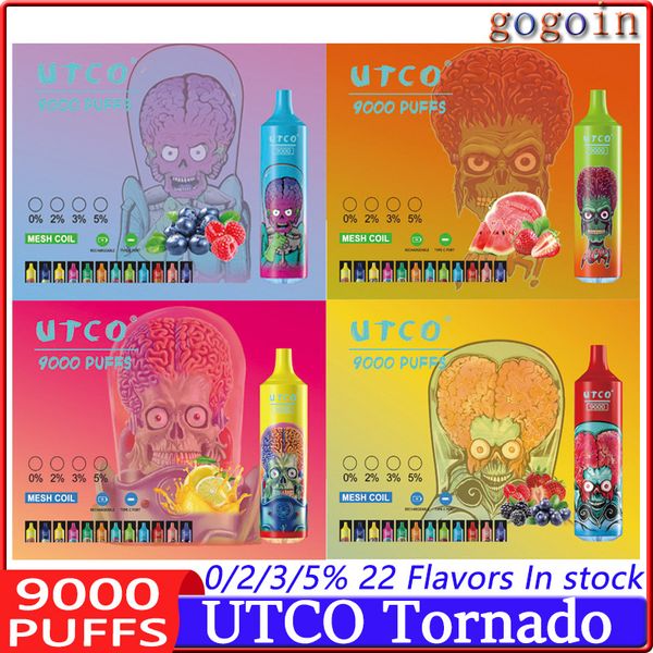 UCO Tornado 9000 bouffées de vape jetables 9k Vaper E cigarettes 0% 2% 3% 5% 18ml Mesh Coil Pod 850mah rechargeable 22 saveurs stylo