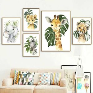 Ute Lion Girafe Zebra Cheetah Jungle Animal Animal Art Art Nordic Affiche Nordic Painting and Imprimé Pictures Childrens Room Decoration J240505