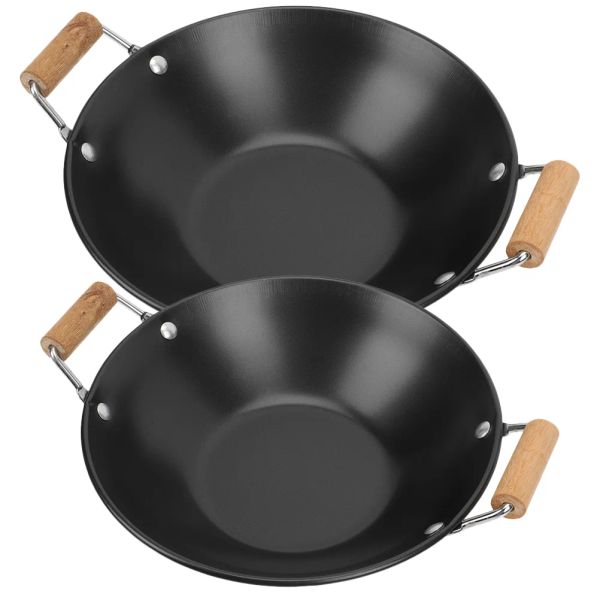 Ustensiles 2pcs Pot de soupe Grimelle en acier inoxydable Ustensiles de cuisson individuels Gilant Wok Metal Kitchen Pan chauve