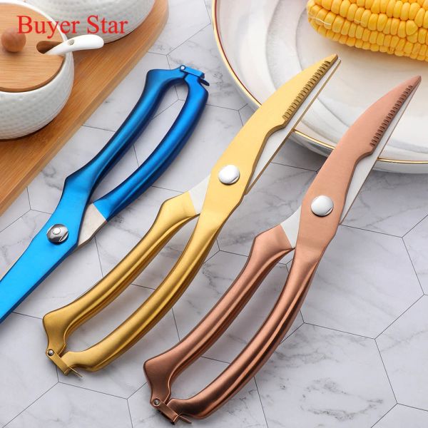 Utensilios Tijeras de cocina de acero inoxidable de 9,8 pulgadas, potentes tijeras para huesos de pollo, cortador, tijeras de cocina, pescado, pato, corte, tijeras de Chef, cuchillo, herramienta