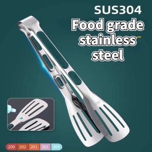 Ustensiles Tongs alimentaires en acier inoxydable pinces de cuisine de viande Salade de viande Clip alimentaire à longue poignée non glissade BBQ Cuisine Tongs Cuisine Ustensiles